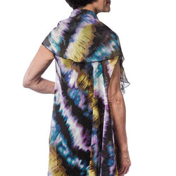Purple/Mustard/Blue Hues Lightweight Polyester Wide Sleeve Kimono