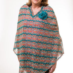 Teal and Sherbet Brushed Crochet Poncho