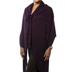 Dark Purple Knit Long Shoulder Wrap with Rosette